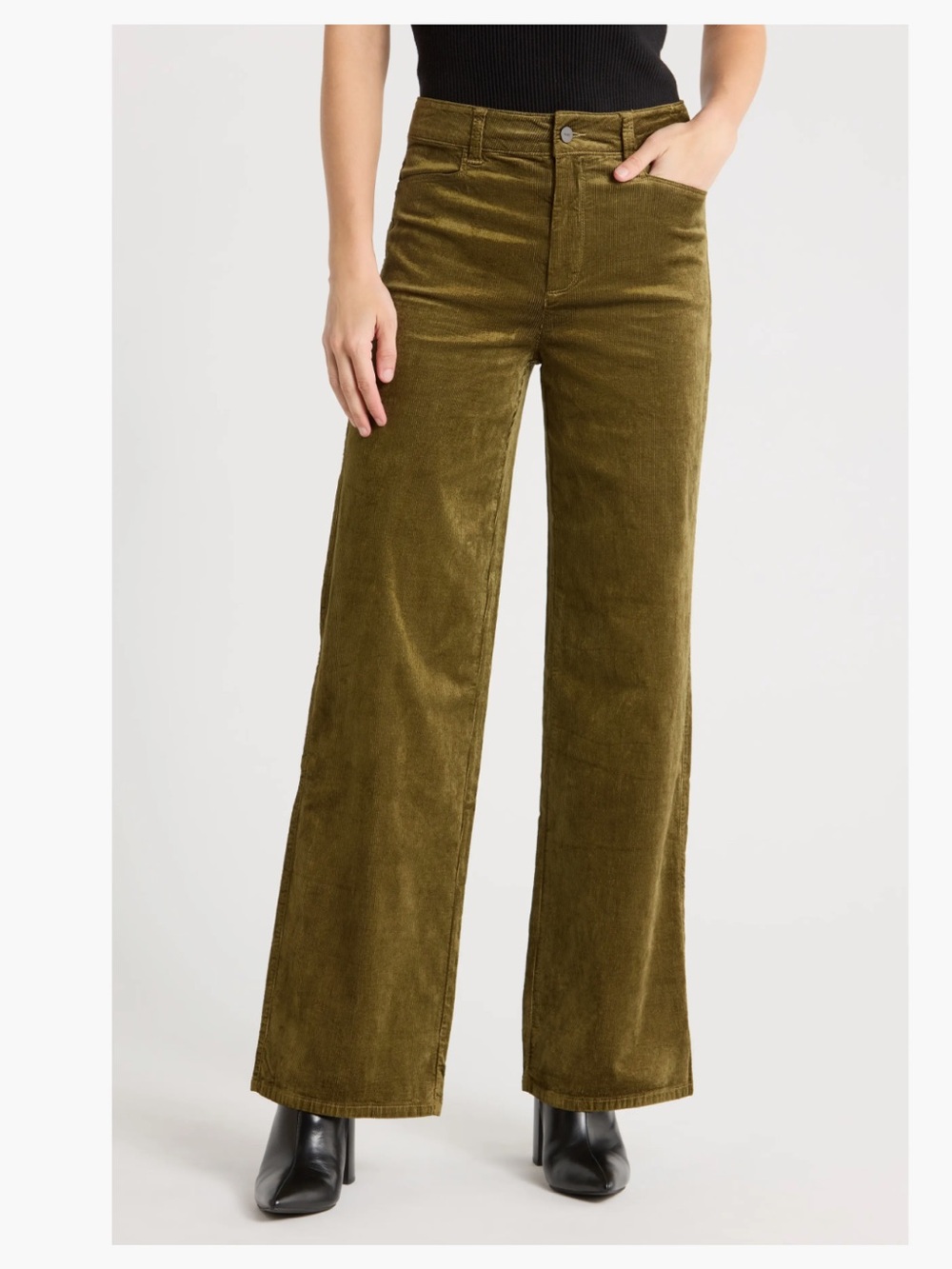 Paige Sasha High Waist Crop Wide Leg Corduroy Pants Olive. Size 30. MSRP $269
